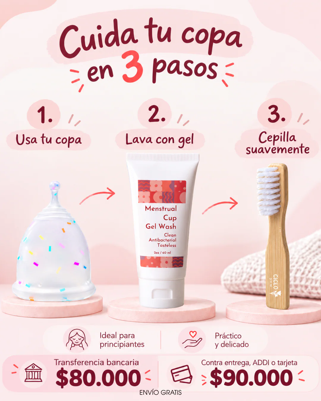 Copa + Gel + Cepillo de bambú